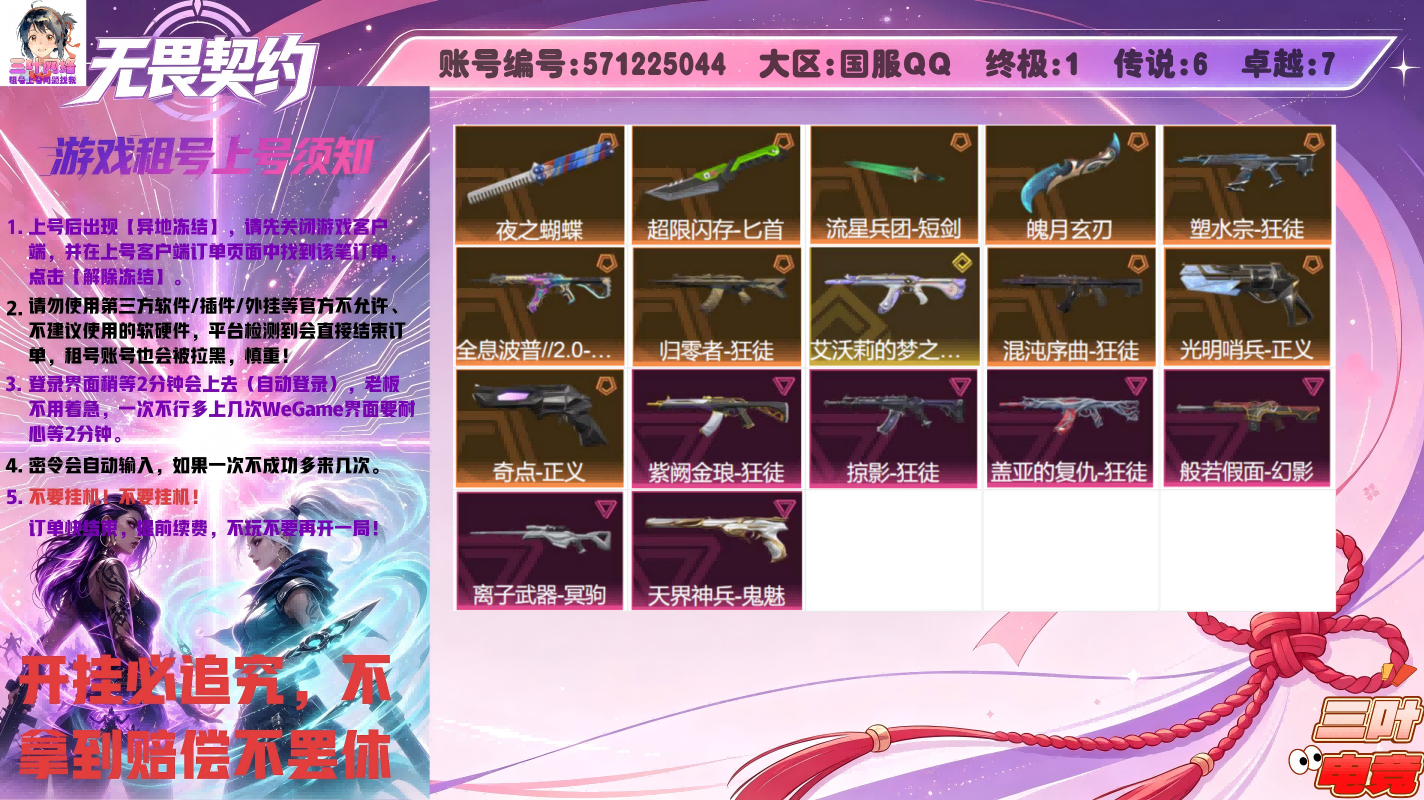 夜之蝴蝶、魄月玄刃、混沌狂徒、塑水宗狂徒、全息波普狂徒、归零者狂徒、猫猫狂徒、盖亚狂徒、紫金狂徒、掠影狂徒、假面幻影、雄狮獠犬、离子冥驹、奇点正义、光明哨兵正义、天界鬼魅、